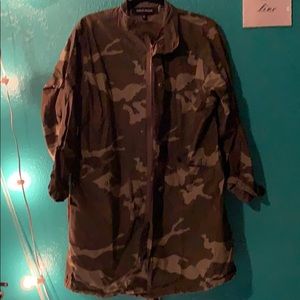 Long camo print lightweight utility jacket